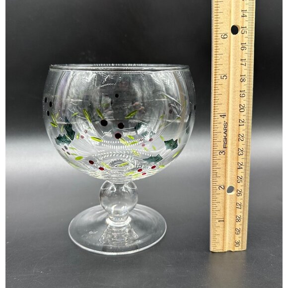 Vintage Candy Dish Glass Bowl Christmas Holly Berry Leaves Decoration Compote - Picture 7 of 8